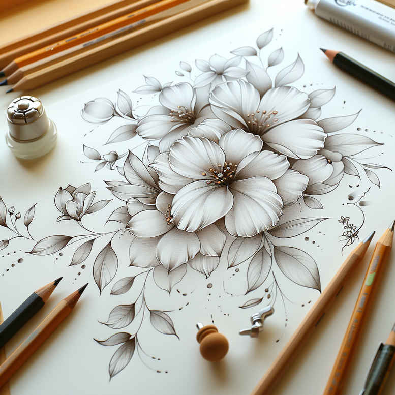 Delikatne kwiaty - Free tattoo design ideas ai genereted - inkby.ai
