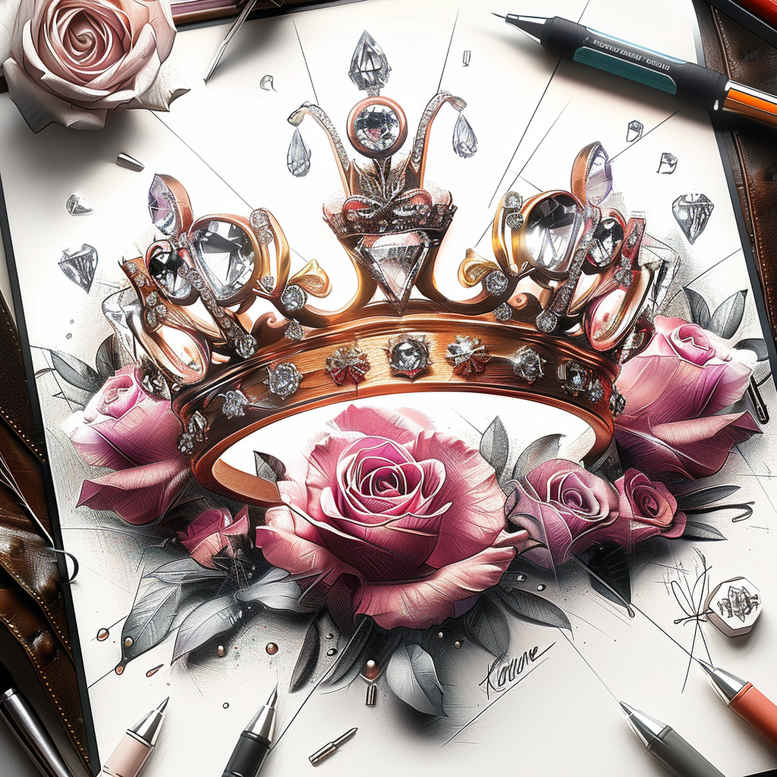 Korony i diamenty - Free tattoo design ideas ai genereted - inkby.ai