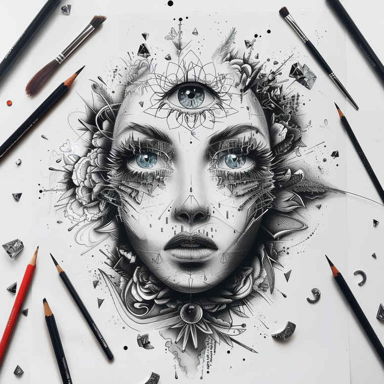 Surrealistyczne postacie - Free tattoo design ideas ai genereted - inkby.ai