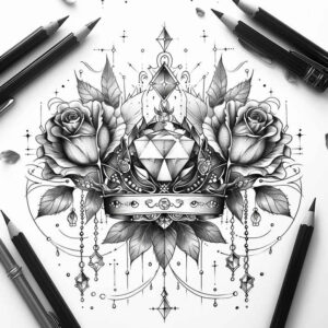 Korony i diamenty - Free tattoo design ideas ai genereted - inkby.ai
