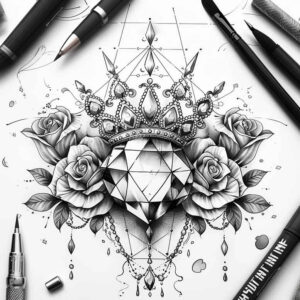 Korony i diamenty - Free tattoo design ideas ai genereted - inkby.ai