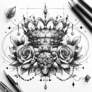 Korony i diamenty - Free tattoo design ideas ai genereted - inkby.ai