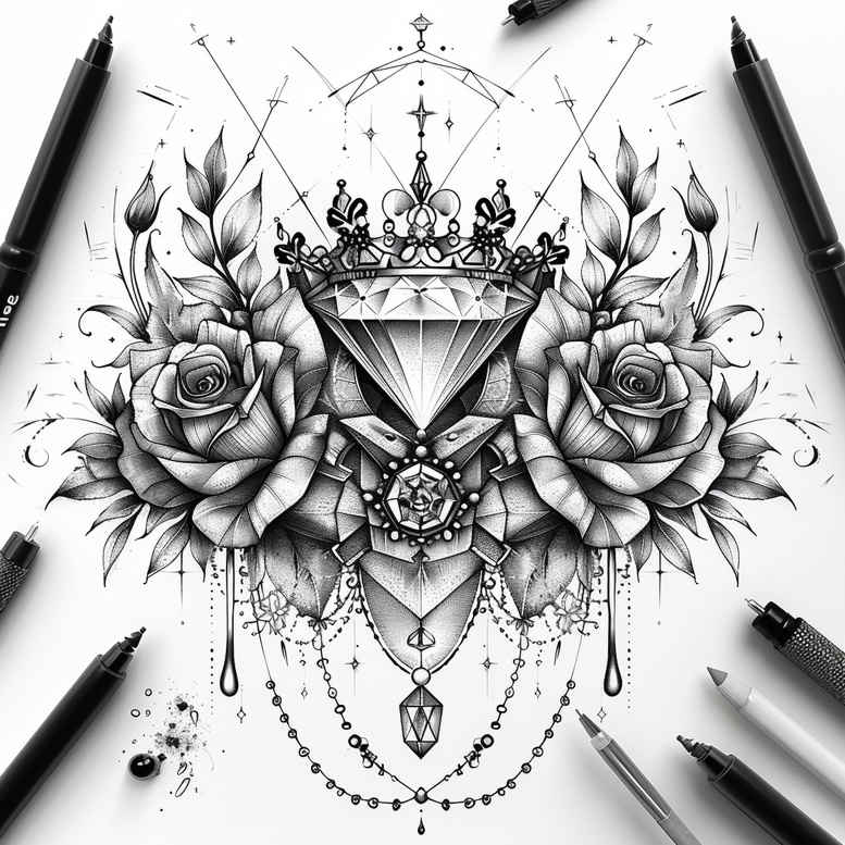 Korony i diamenty - Free tattoo design ideas ai genereted - inkby.ai