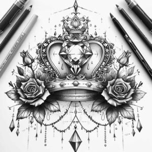 Korony i diamenty - Free tattoo design ideas ai genereted - inkby.ai