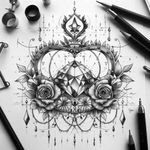 Korony i diamenty - Free tattoo design ideas ai genereted - inkby.ai