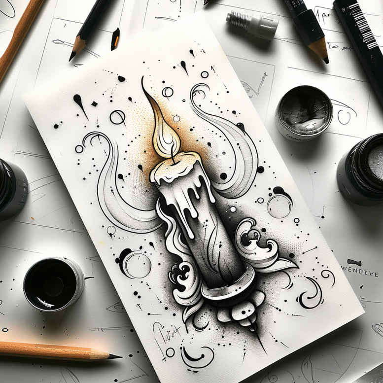 candle-wick-real-life-shading-for-thigh – tattoo design ideas free ai generated – Gallery: candles-inkby-ai