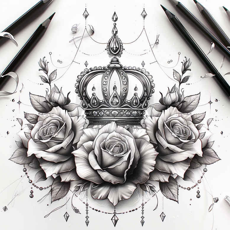 Korony i diamenty - Free tattoo design ideas ai genereted - inkby.ai