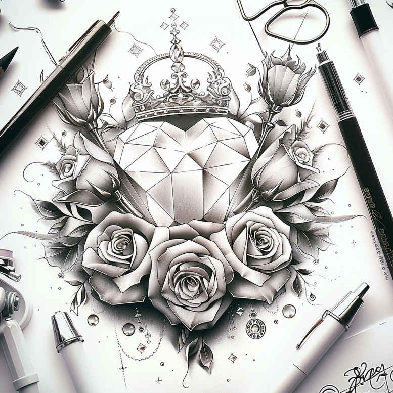 Korony i diamenty - Free tattoo design ideas ai genereted - inkby.ai