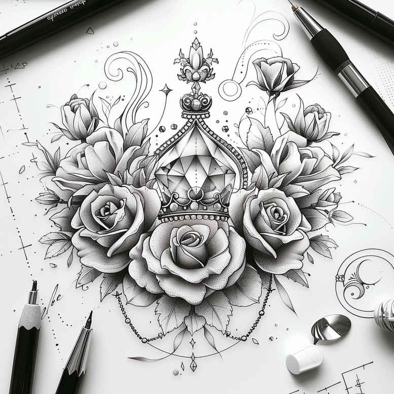Korony i diamenty - Free tattoo design ideas ai genereted - inkby.ai
