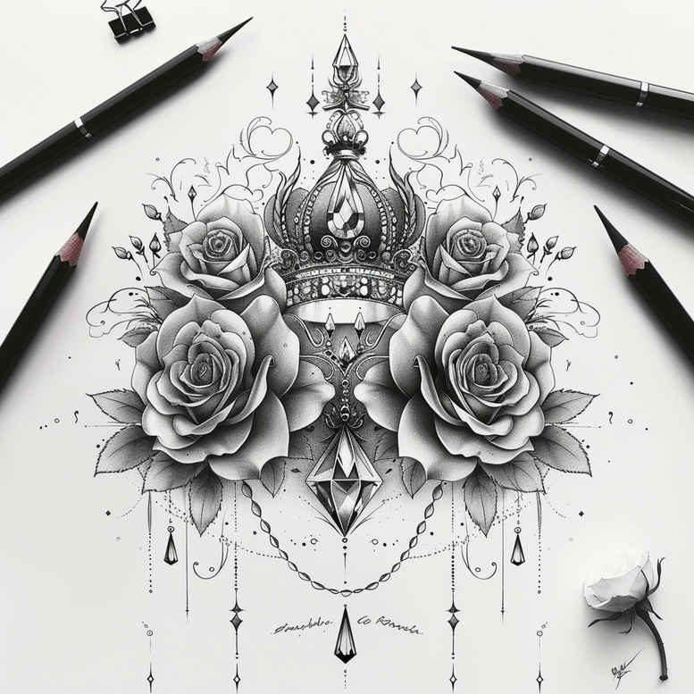 Korony i diamenty - Free tattoo design ideas ai genereted - inkby.ai