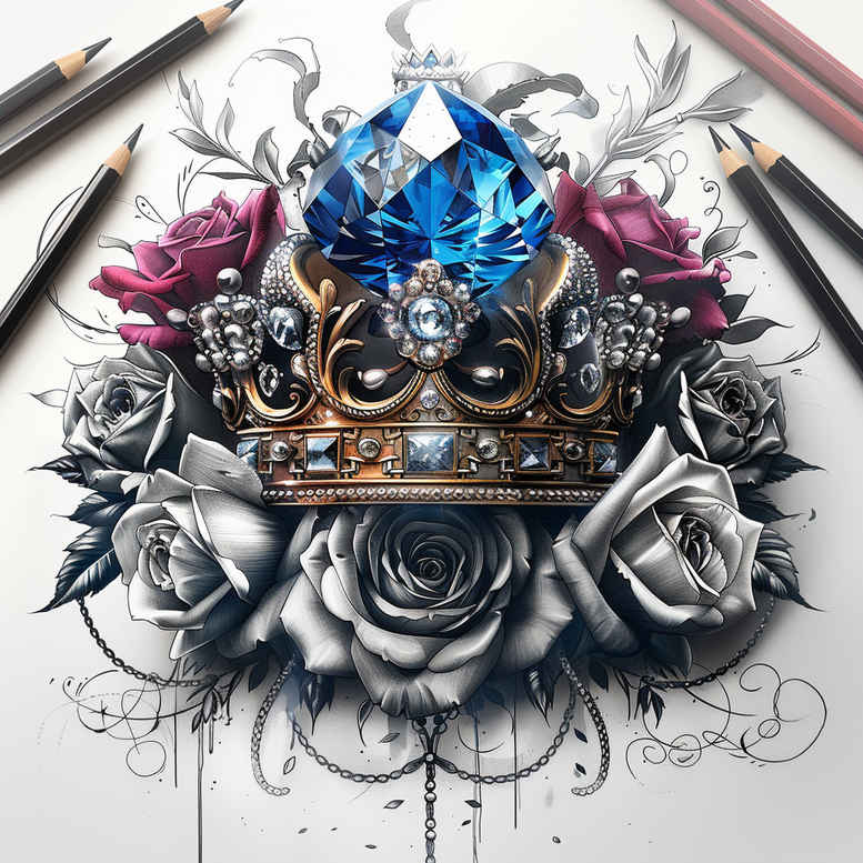 Korony i diamenty - Free tattoo design ideas ai genereted - inkby.ai
