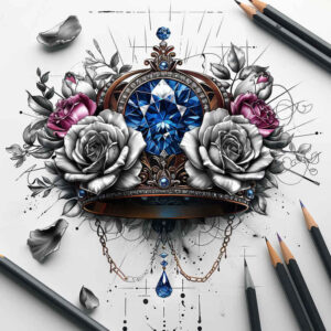 Korony i diamenty - Free tattoo design ideas ai genereted - inkby.ai