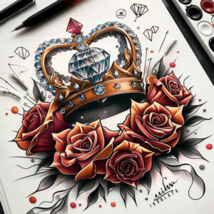Korony i diamenty - Free tattoo design ideas ai genereted - inkby.ai