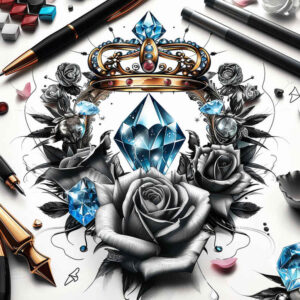 Korony i diamenty - Free tattoo design ideas ai genereted - inkby.ai