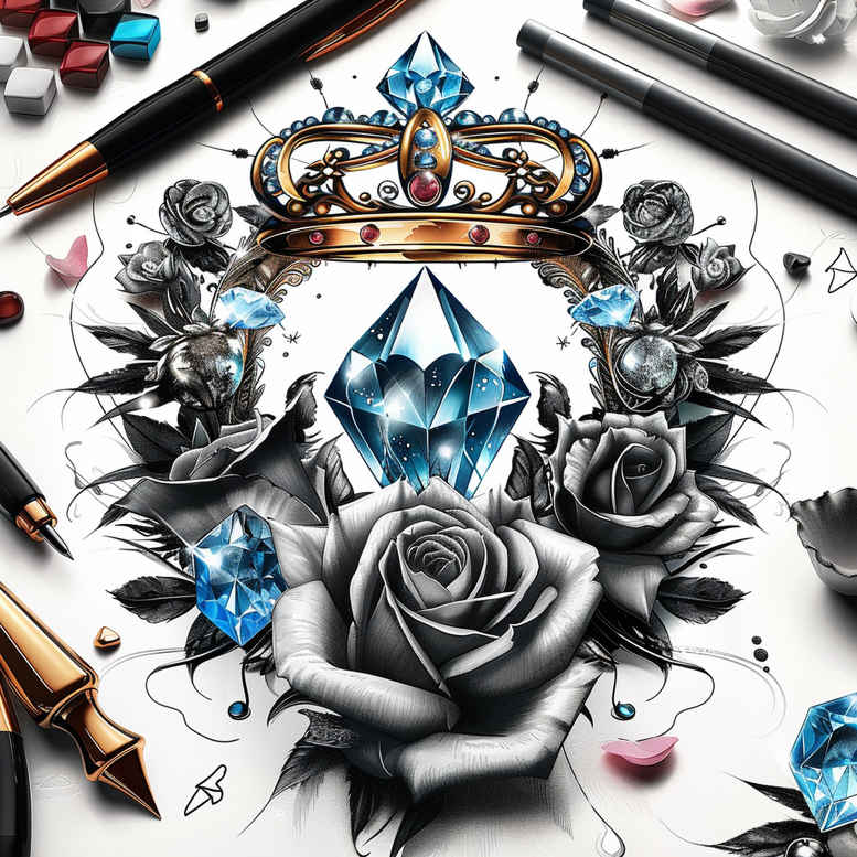 Korony i diamenty - Free tattoo design ideas ai genereted - inkby.ai
