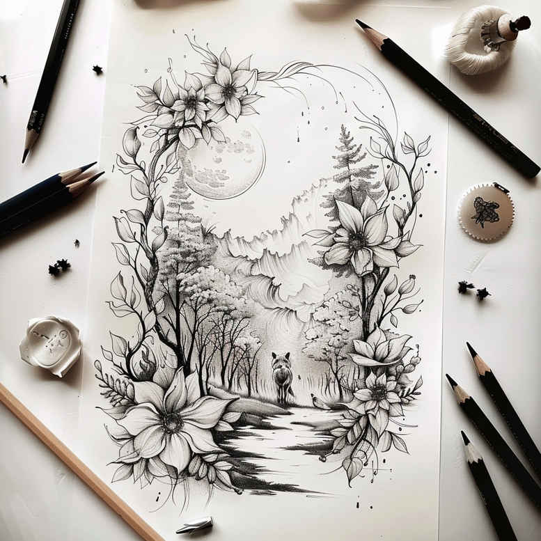 Delikatne kwiaty - Free tattoo design ideas ai genereted - inkby.ai