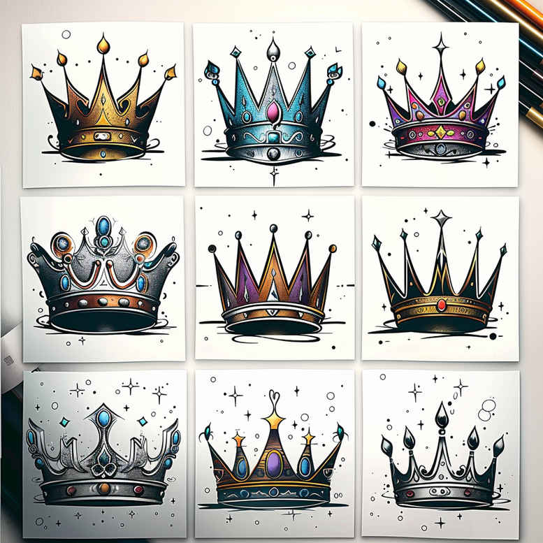 Korony i diamenty - Free tattoo design ideas ai genereted - inkby.ai