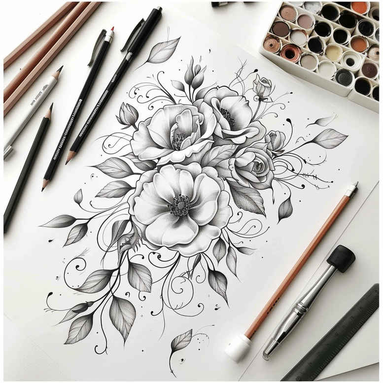 Delikatne kwiaty - Free tattoo design ideas ai genereted - inkby.ai