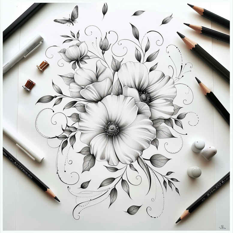 Delikatne kwiaty - Free tattoo design ideas ai genereted - inkby.ai