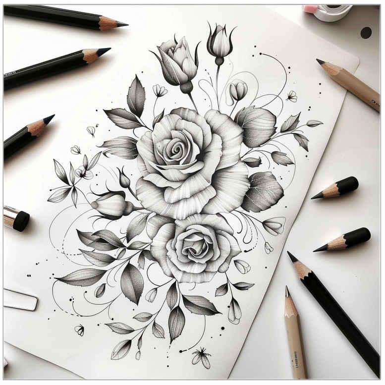 Delikatne kwiaty - Free tattoo design ideas ai genereted - inkby.ai