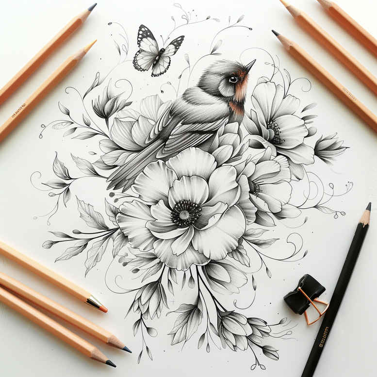 Delikatne kwiaty - Free tattoo design ideas ai genereted - inkby.ai