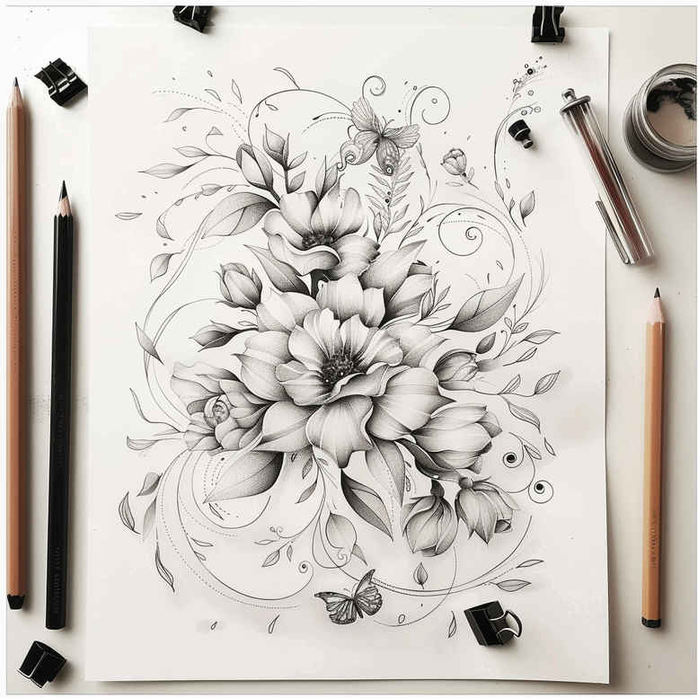 Delikatne kwiaty - Free tattoo design ideas ai genereted - inkby.ai