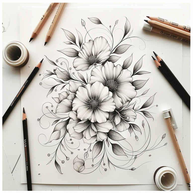 Delikatne kwiaty - Free tattoo design ideas ai genereted - inkby.ai