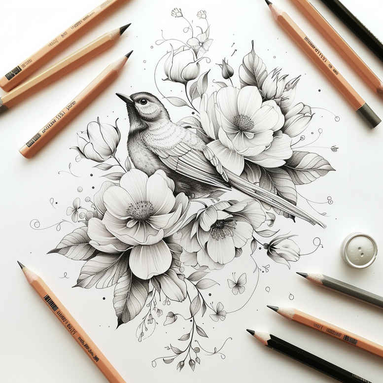Delikatne kwiaty - Free tattoo design ideas ai genereted - inkby.ai