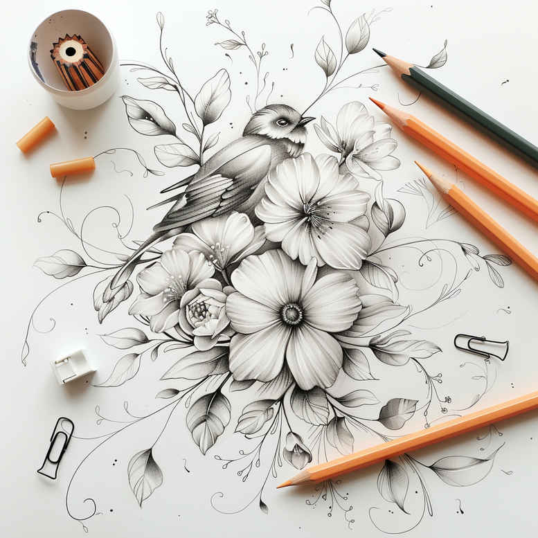 Delikatne kwiaty - Free tattoo design ideas ai genereted - inkby.ai