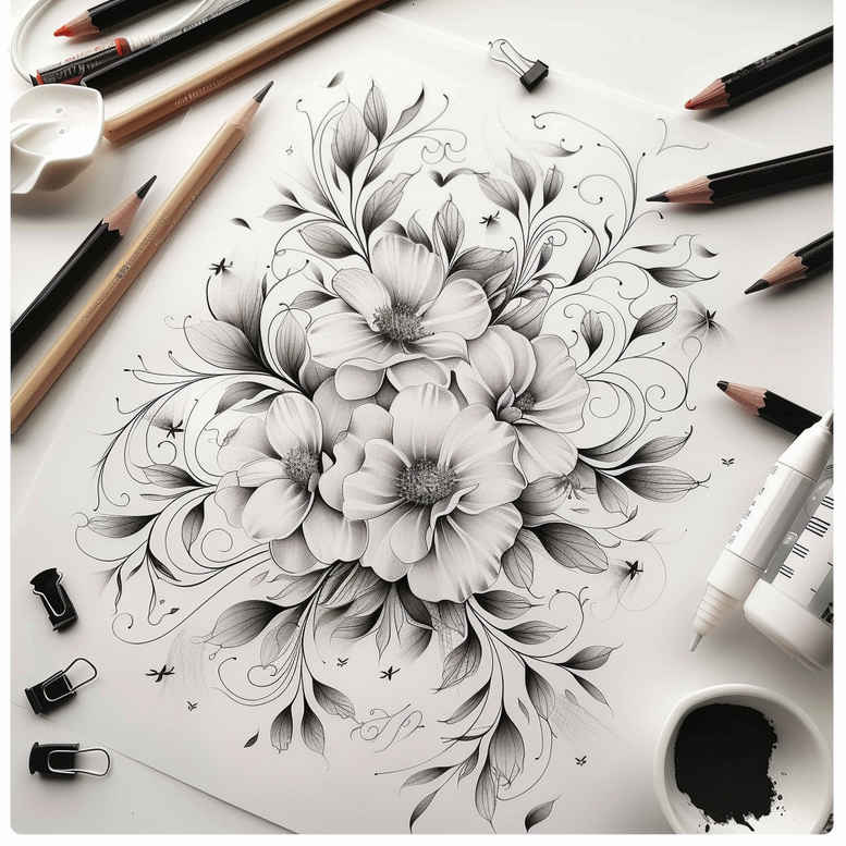 Delikatne kwiaty - Free tattoo design ideas ai genereted - inkby.ai