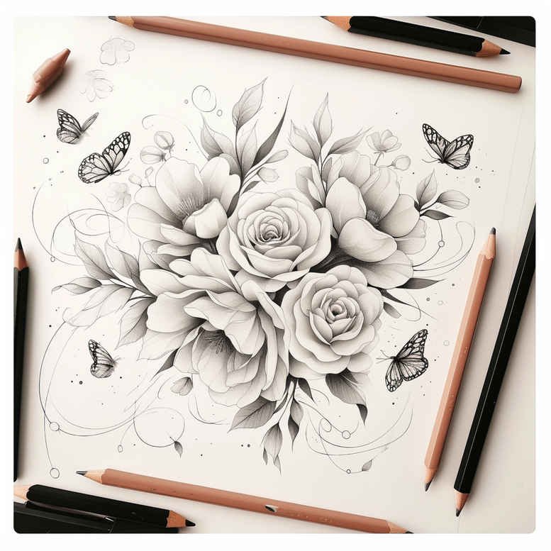 Delikatne kwiaty - Free tattoo design ideas ai genereted - inkby.ai