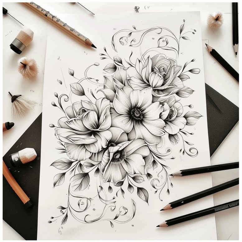 Delikatne kwiaty - Free tattoo design ideas ai genereted - inkby.ai