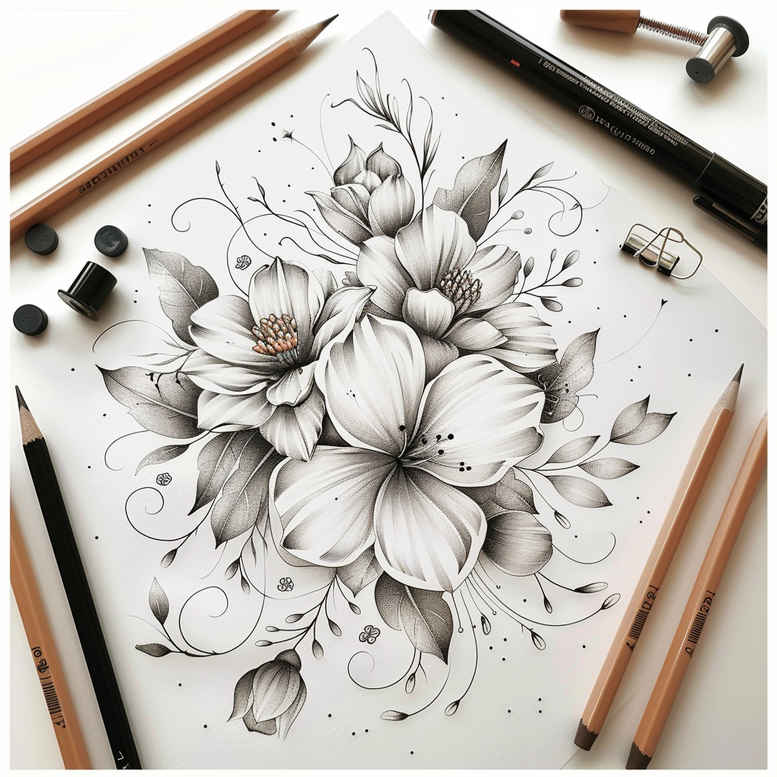 Delikatne kwiaty - Free tattoo design ideas ai genereted - inkby.ai