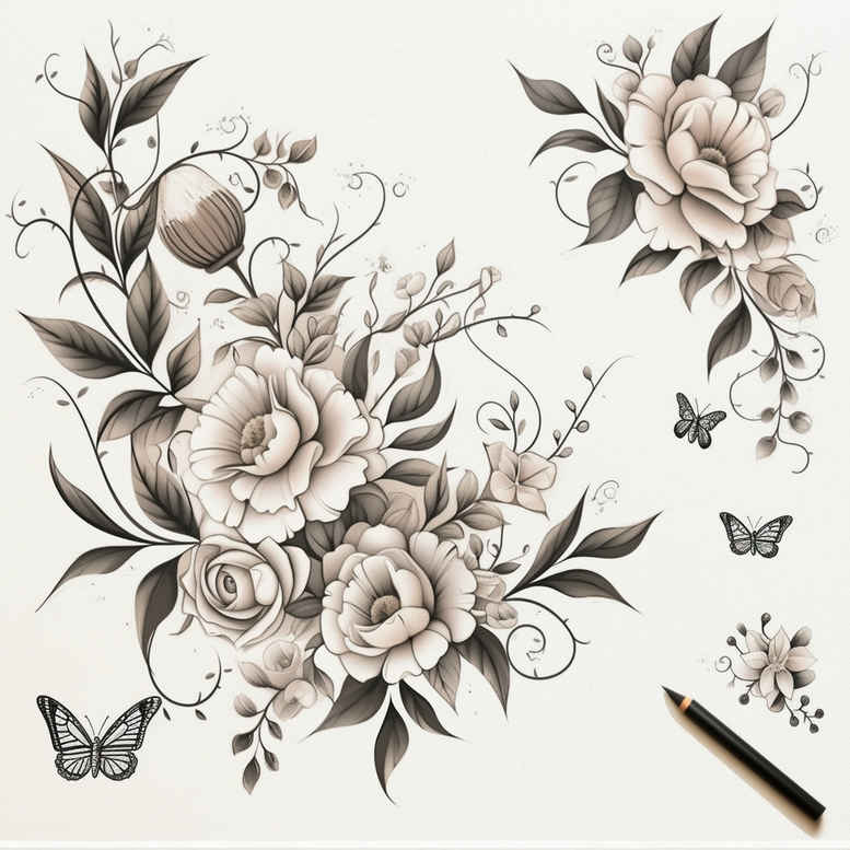 Delikatne kwiaty - Free tattoo design ideas ai genereted - inkby.ai