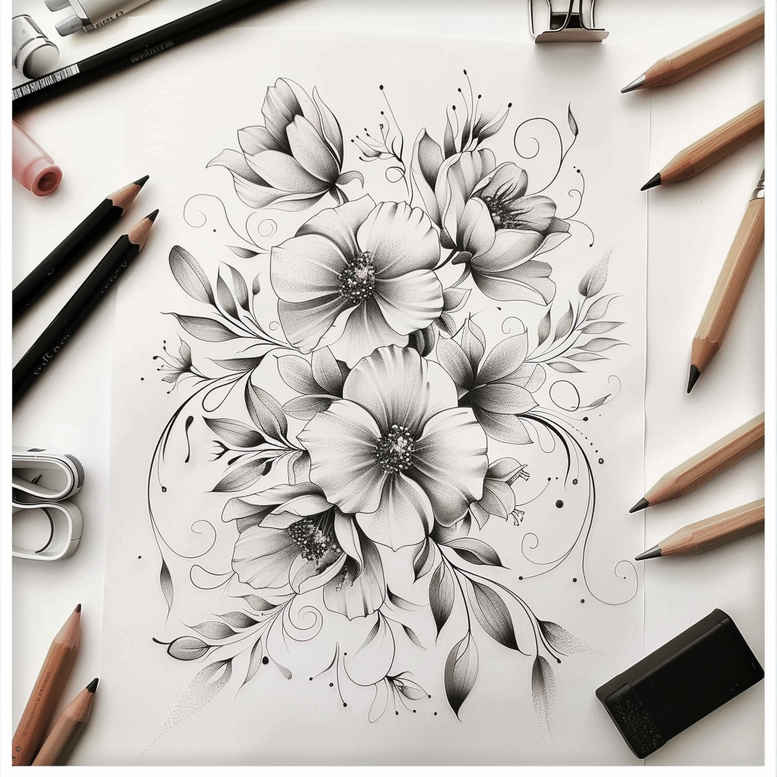 Delikatne kwiaty - Free tattoo design ideas ai genereted - inkby.ai