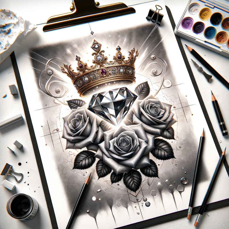 Korony i diamenty - Free tattoo design ideas ai genereted - inkby.ai