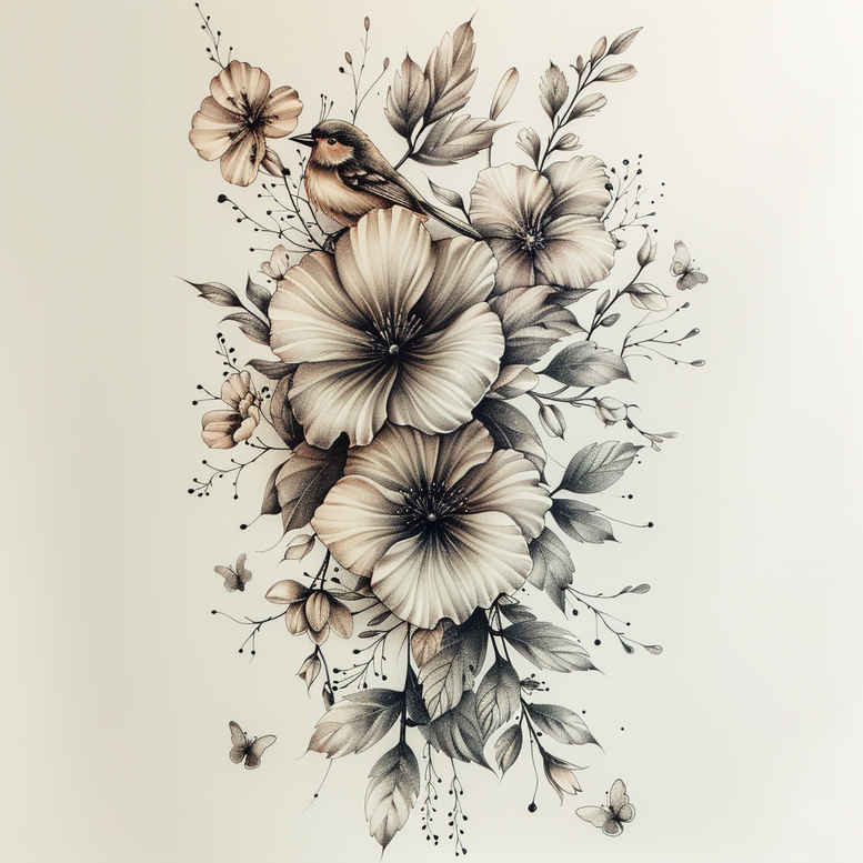 Delikatne kwiaty - Free tattoo design ideas ai genereted - inkby.ai