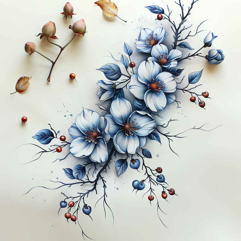 Delikatne kwiaty - Free tattoo design ideas ai genereted - inkby.ai