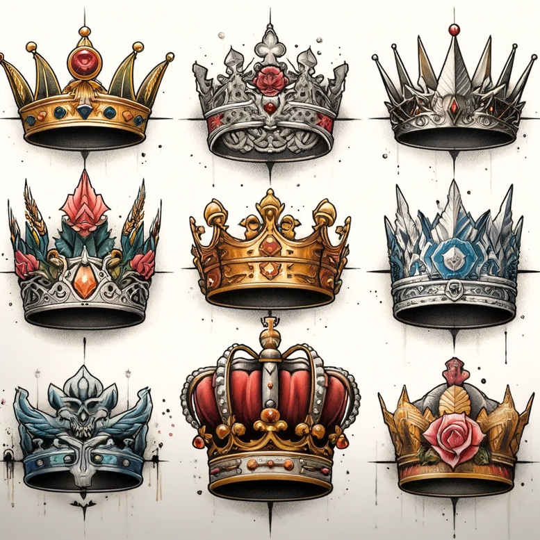 Korony i diamenty - Free tattoo design ideas ai genereted - inkby.ai