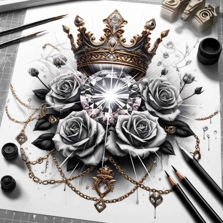 Korony i diamenty - Free tattoo design ideas ai genereted - inkby.ai