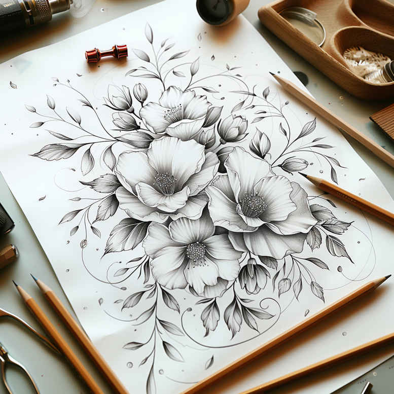 Delikatne kwiaty - Free tattoo design ideas ai genereted - inkby.ai
