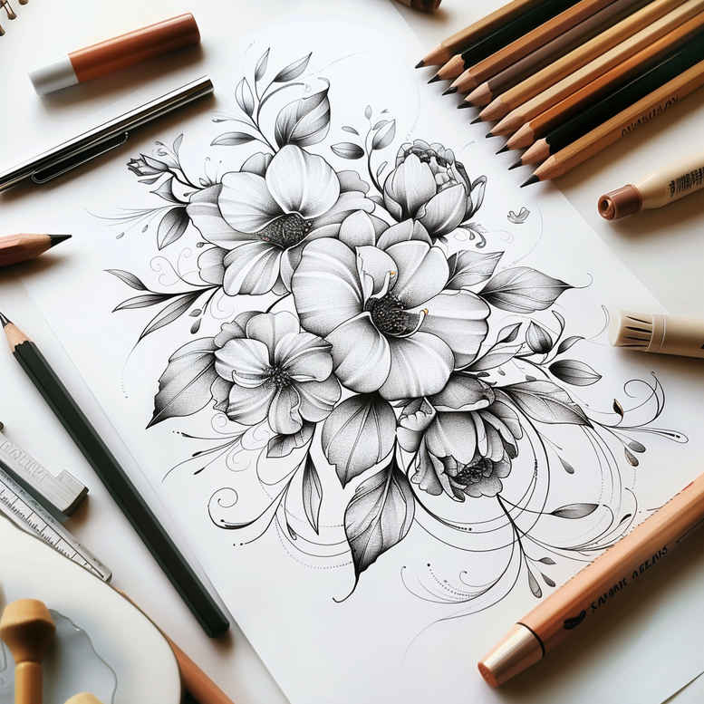 Delikatne kwiaty - Free tattoo design ideas ai genereted - inkby.ai