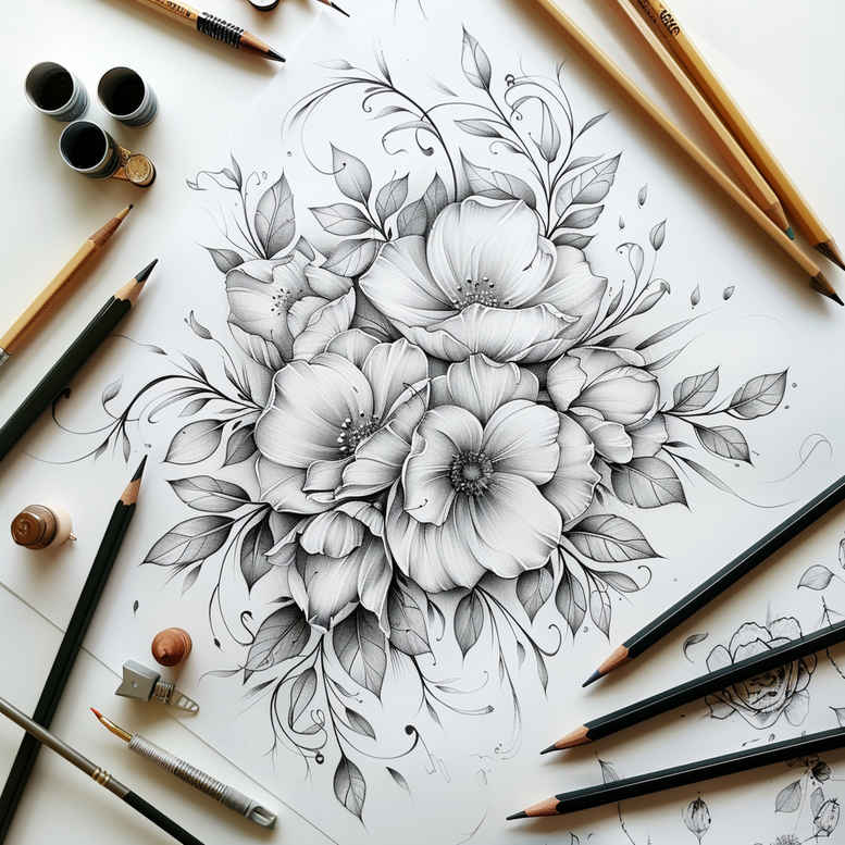 Delikatne kwiaty - Free tattoo design ideas ai genereted - inkby.ai