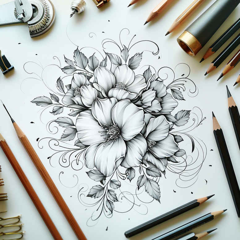 Delikatne kwiaty - Free tattoo design ideas ai genereted - inkby.ai