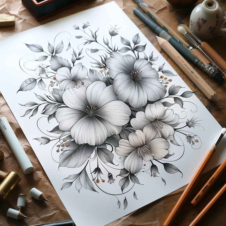 Delikatne kwiaty - Free tattoo design ideas ai genereted - inkby.ai