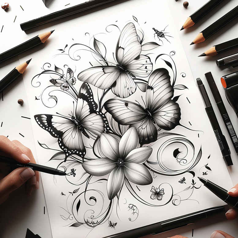 Motyle ćmy ważki - Free tattoo design ideas ai genereted - inkby.ai