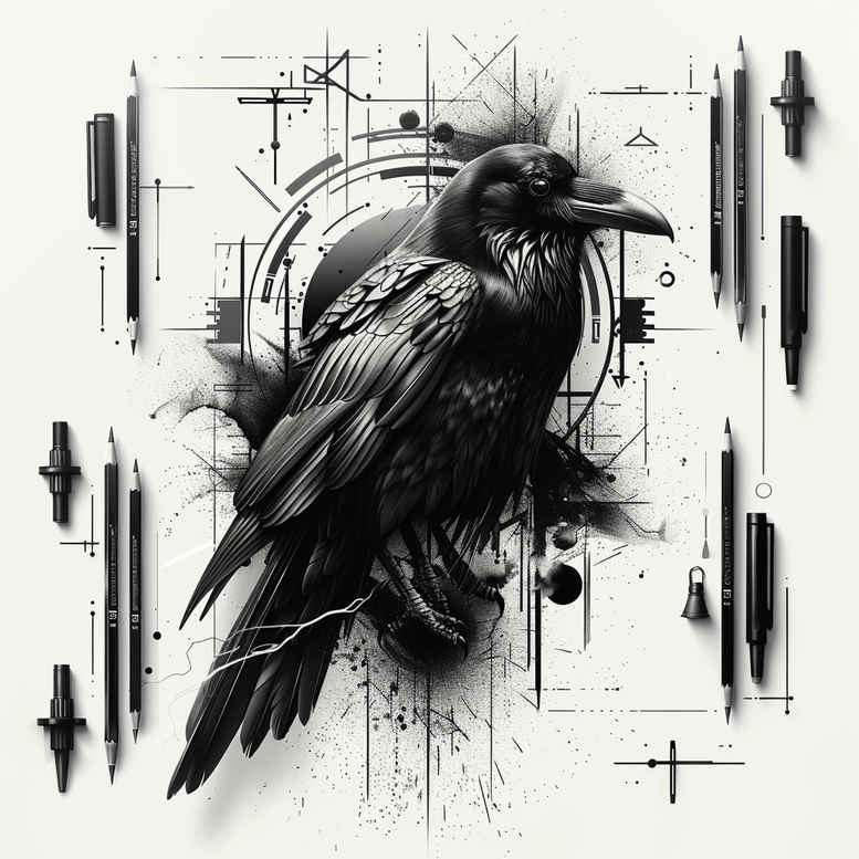 black-crow-light-play-for-outer-arm – tattoo design ideas free ai generated – Gallery: crows-and-ravens-inkby-ai