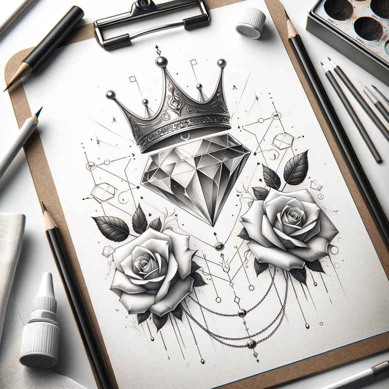 Korony i diamenty - Free tattoo design ideas ai genereted - inkby.ai