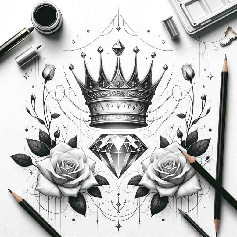 Korony i diamenty - Free tattoo design ideas ai genereted - inkby.ai