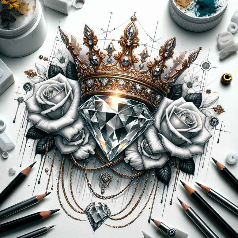 Korony i diamenty - Free tattoo design ideas ai genereted - inkby.ai